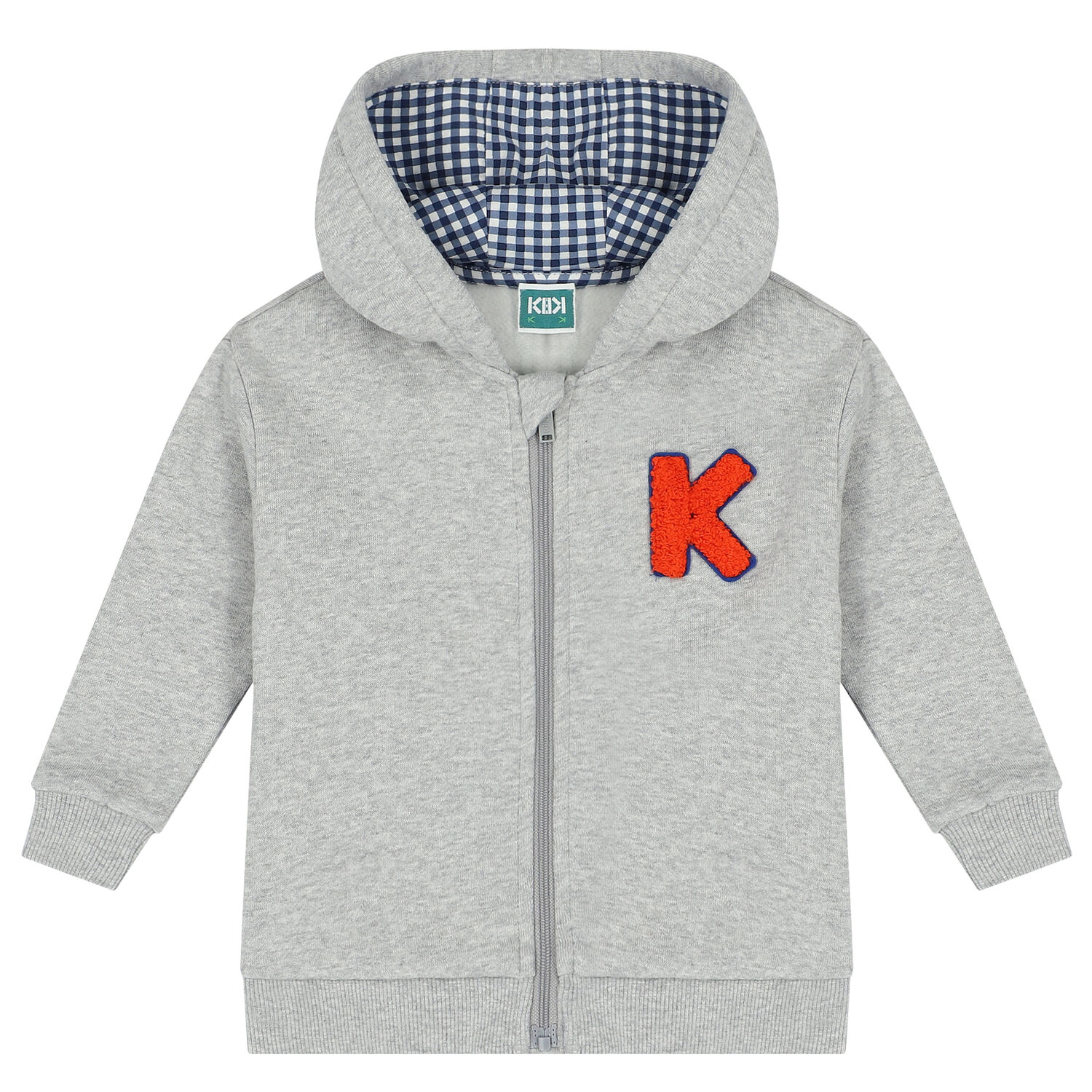 Younger Boys Grey Logo Hooded Zip Up Top, 1, hi-res